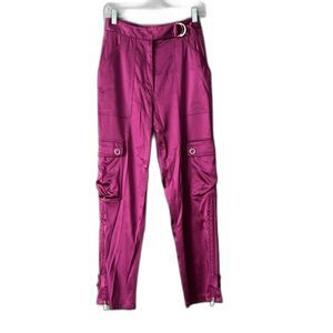 Jonathan Simkhai Satin Slim Leg Pants Zipper Pockets Purple Sz 4